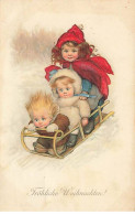 N°24025 - SB Pearce - MM Vienne N°679 - Fröhliche Weihnachten - Trois Enfants Sur Une Luge - Andere & Zonder Classificatie