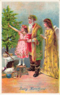 N°24027 - Carte Fantaisie - Zalig Kerstfeest - Père Noël Et Ange Gardien Devant Un Sapin - Otros & Sin Clasificación
