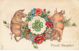 N°24038 - Carte Gaufrée - Prosit Neujahr - Cochons - Trèfle - New Year