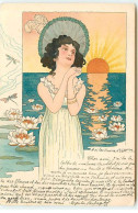 N°22966 - Art Nouveau - Jeune Femme Regardant Le Coucher Du Soleil, Libellules Et Nénuphars - Women