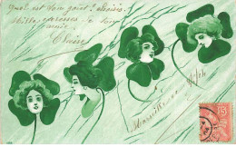 N°24048 - Style Kirchner - Art Nouveau - Portrait De Femmes Dans Des Trèfles - 1900-1949