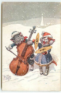 N°22959 - A. Thiele - Chats Habillés Sous La Neige, L'un Jouant D'une Contrebasse Et L'autre De Cymbales - Thiele, Arthur