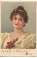 N°22958 - Carte Avec Des Perles - Jeune Femme Brune Avec Des Roses à Son Décolleté - Women