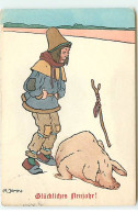 N°22969 - MM Vienne N°235 - N. John - Glückliches Neujahr - Homme Regardant Un Cochon Couché - Neujahr