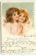 N°22978 - Carte Gaufrée - Gesegnete Ostern - Deux Anges Priant - Ostern