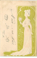 N°22971 - Carte Gaufrée - Art Nouveau - Jeune Femme De Profil Portant Un Bouquet - Frauen