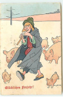 N°22967 - MM Vienne N°235 - N. John - Glückliches Neujahr - Femme Jouant Du Pipeau Entourée De Cochons  - New Year