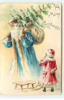 N°21890 - Carte Gaufrée - A Merry Christmas - Fillette Avec Une Luge Regardant Un Père Noël - Andere & Zonder Classificatie