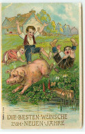 N°21876 - Carte Gaufrée - MSIB 13959 - Die Besten Wünsche Zum Neuen Jahre - Cochon Ayant Renversé Des Enfants - New Year