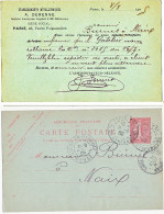 PARIS ENTIER POSTAL 10C SEMEUSE LIGNEE REPIQUE 1905 REPIQUAGE ET. METALLURGIQUES A. DURENNE - 1921-1960: Periodo Moderno