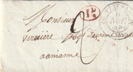 1830 - D4 Grand Cachet à Date Type 12 Simple Fleuron PEZENAS Sur Lettre Vers Aniane, Hérault - Décime Rural Rouge - 1801-1848: Precursores XIX