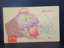 1679 THEME . SOUVENIR . PANIER DE FLEURS . CARTE GAUFREE . ANNEE 1908 - Fleurs