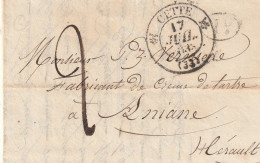 1833 - D4 Grand Cachet à Date Type 12 Simple Fleuron CETTE / SETE Sur Lettre Vers Aniane, Hérault - Décime Rural Noir - 1801-1848: Vorläufer XIX