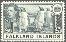 ARCTIC-ANTARCTIC, FALKLAND ISLS. 1937-41 GEORGE VI DEFINITVES, 2/6sh GENTOO PENGUINS* - Fauna Antártica