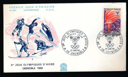 FDC Xèmes Jeux Olympiques D\'Hiver De Grenoble 1968  Olympic Games  1er Jour 27-01-1968 N° 627 La Flamme Olympique - 1960-1969