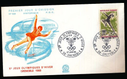 FDC Xèmes Jeux Olympiques D\'Hiver De Grenoble 1968  Olympic Games  1er Jour 27-01-1968 N° 628 Patinage Artistique - 1960-1969