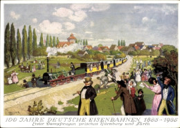 Artiste CPA Selzer, Erster Dampfwagen Zwischen Nürnberg Und Fürth, 100 Jahre Dt. Eisenbahnen - Trains