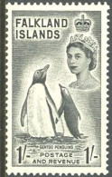 ARCTIC-ANTARCTIC, FALKLAND ISLS. 1955-57 QEII DEFINITVES, 1sh GENTOO PENGUINS** - Fauna Antartica