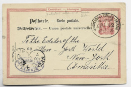 GERMANY 10 PF ENTIER POSTKARTE BRIEF AMBULANT MAGDEBURG COTHEN LEIPZIG 1888 TO NEW YORK AMERIKA - Covers & Documents