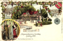 Blason Lithographie Hamburg, Gartenbauausstellung 1897, Deutsches Weinhaus Weinschmidt - Andere & Zonder Classificatie