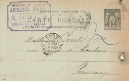 E644 Entier Postal Brasserie De La Gare Armand Solre Le Chateau - Tarjetas Precursoras