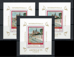 ● ROMANIA 1975 ️ Quadro Notre Dame Paris - Senna EXPO ARPHILA '75 ️ BF N.° 118 ** X 3 ️ Cat. 24 € ️ Lotto N. 351c ️ - Blocs-feuillets