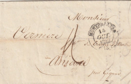 1841 - D6 Moyen Cachet à Date Type 14  MONTPELLIER Sur Lettre Vers Aniane, Hérault - Cursive 35 ANIANE - 1801-1848: Précurseurs XIX