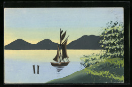 Künstler-AK Handgemalt: Uferlandschaft Mit Boot, Schablonenmalerei  - 1900-1949