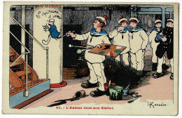 Carte Illustrée H Gervèse - 40 - L'Auteur Dans Son Atelier (peinture D'une Caricature Du Capitaine) Circ 1939 - Gervese, H.