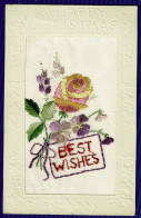 Ref 1655 - Raphael Tuck Broderie D'Art Silk Type Postcard - "Best Wishes" - Ricamate