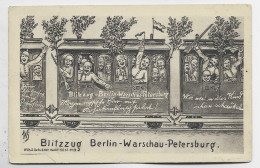 GERMANY GERMANIA 5C POSTKARTEBLITZZUG BERLIN WARSCHAU POLAND  PETERSBURG OBL CHATEAU SALINS 1914 CENSURE - Cartas & Documentos