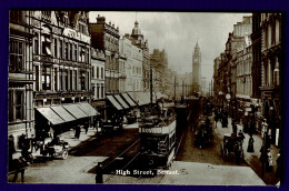 Ref 1655 - Early Photo Postcard - Trams On Belfast High Street - County Down Ireland - Down