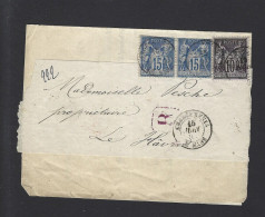 LETTRE FRANCE LE MANS CHARGEMENTS SUR RECOMMANDER BANDE TRIBUNAL - 1877-1920: Semi Modern Period