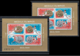 ROMANIA 1988  Medaglie Olimpiche Seul  BF N.° 199 Nuovi ** X 2 ️ Cat. 17,00 € ️ Lotto N. 356c BF ️ - Blocks & Sheetlets