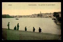 11 - CASTELNAUDARY - PECHE A LIGNE DANS LE GRAND BASSIN - CARTE ANCIENNE TOILEE ET COLORISEE - Castelnaudary