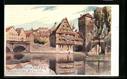 AK Nürnberg, Maxbrücke Mit Burg, Ansicht Vom Wasser Aus  - Nuernberg