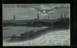 Mondschein-AK Hamburg, Blick Vom Alsterufer Auf Die Stadt Mit Der Lombardsbrücke  - Mitte