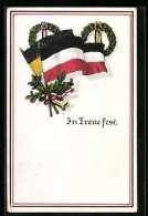 AK In Treue Fest, Fahnen Mit Kränzen, Zweibund  - War 1914-18