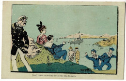 Carte Illustrée Ordin - Ciel! Mon Ordonnance Avec Ma Femme (la Capitaine En Promenade Sur Le Port) Circ 1925 - Andere & Zonder Classificatie