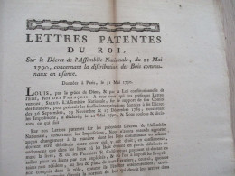 Révolution Lettres Patentes Du Roi 31/05/1790 Distribution Des Bois Communaux En Usance - Wetten & Decreten