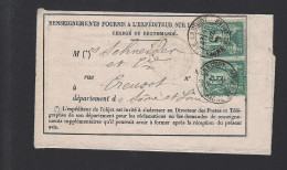 LETTRE FRANCE LA CREUZOT 1882 DEMANDE DE RENSEIGNEMENT CHARGE RECOMMANDE - 1877-1920: Semi-Moderne