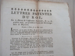 Révolution Lettres Patentes  Du Roi 22/05/1790 Prohibition Sel étranger - Decrees & Laws