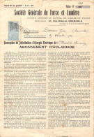 Timbre Dimension 3f60 Sur Contrat De Distribution D'énergie électrique De La Sté Force Et Lumière De Grenoble 1927 - Lettres & Documents