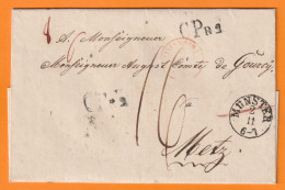 1844 - Enveloppe Pliée Et Scellée De MUNSTER, Rhénanie-du-Nord-Westphalie Vers METZ, France - CPr2 - Taxe 16 - Vorphilatelie