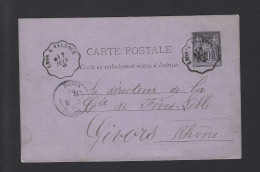 CARTE POSTALE FRANCE LYON A VALENCE SAGE 1882 écrite De "les Roches" - 1877-1920: Semi Modern Period