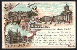 Lithographie Brüssel / Bruxelles, Palais De La Nation, Maison Du Roi & Maison Des Tailleurs, Place Royale  - Bruselas (Ciudad)