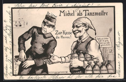 Künstler-AK Brüssel, Soldat In Uniform Mit Michel Als Tanzmaitre  - War 1914-18