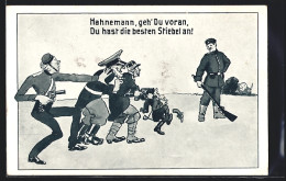 Künstler-AK Hahnemann, Geh` Du Voran..., Engländer Schiebt Verbündete Vor  - War 1914-18