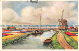 R157313 Old Postcard. Flower Fields Lake And Windmill - Monde