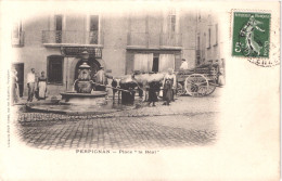 FR66 PERPIGNAN - Brun - Place "la Réal" - Fontaine Vaches Attelage - Animée - Belle - Perpignan